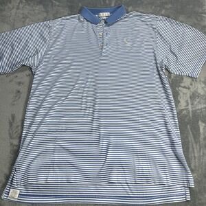 Peter Millar Golf Polo Mens Large Blue Striped Performance 1911 Patch Palm Tree